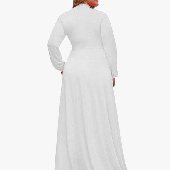 LALAGEN White Tie Neck Overflow Maxi Dress 1x!‎ - Picture 2 of 3